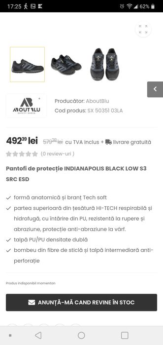 Pantofi protecție Indianapolis Abautblu mărimea 44