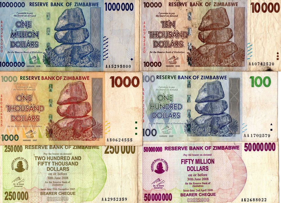 Lot bancnote Zimbabwe - 14 bancnote diferite