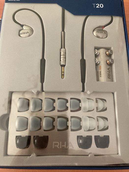 Слушалки с микрофон RHA - T20, hi-fi, сиви