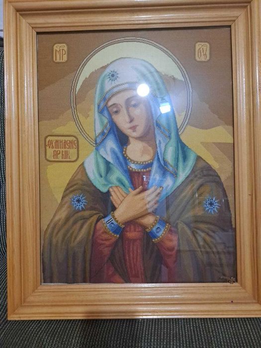 Goblen religios – Maica Domnului, lucrat manual, înrămat