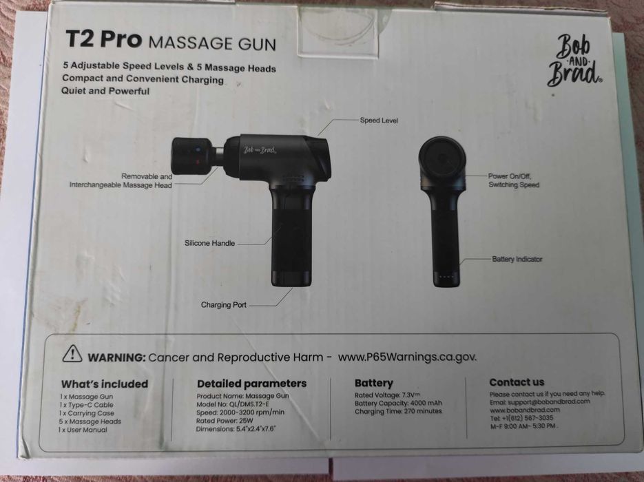 Pistol Masaj Profesional Bob and Brad T2 Pro - NOU - Funcție Căldură / Frig