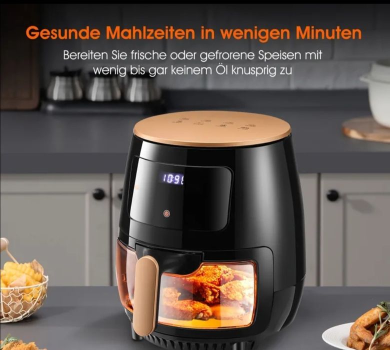 Friteuza cu aer cald cu touch smart 1400 de W, negru, nou