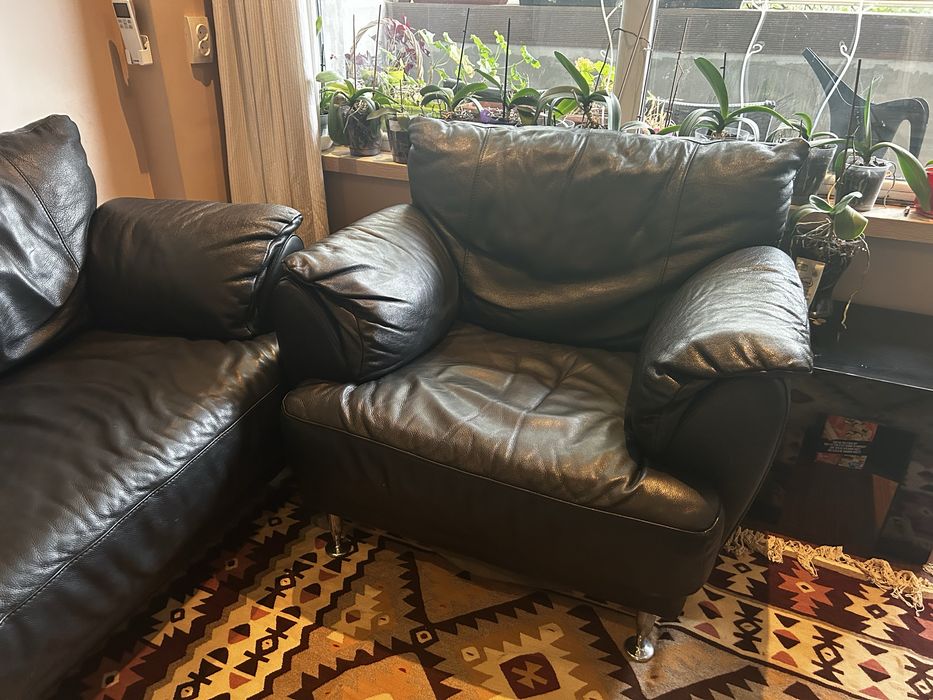 Диван и фотьойл-естествена кожа