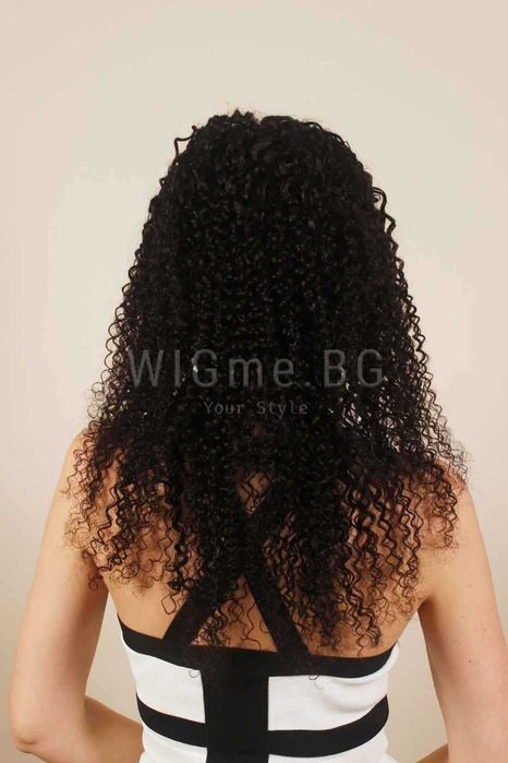 Дълга черна перука от ЕСТЕСТВЕН косъм на къдрици Кейси