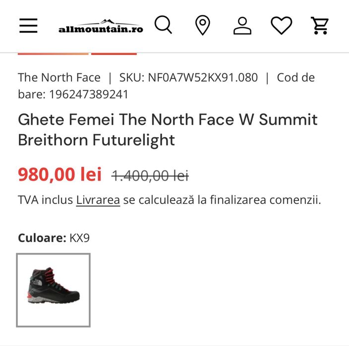 Bocanci trekking North Face Summit Breithorn Futurelight, nr 36