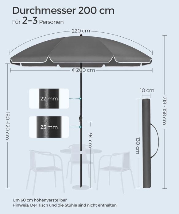 Чадър за плаж 200см SONGMICS