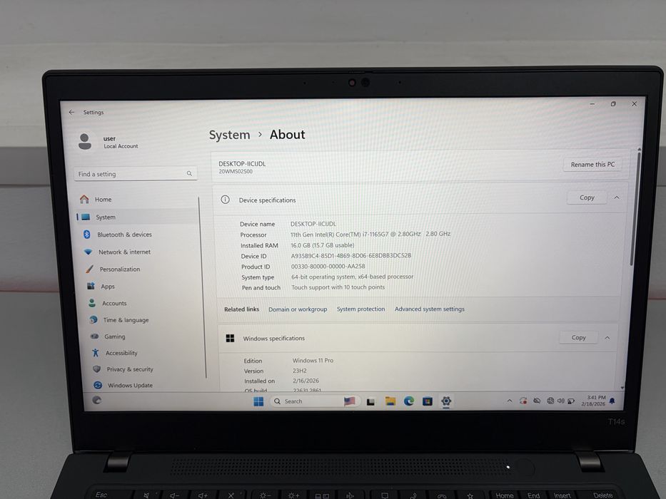 Lenovo ThinkPad T14s Gen2,Touch Screen, I7-1165G7, SSD 512, 16 GB RAM