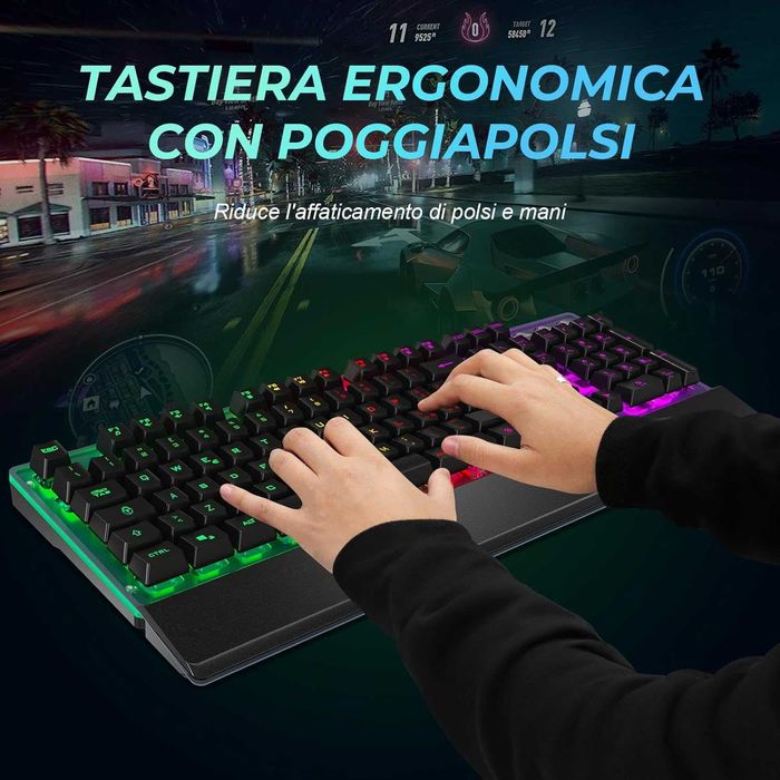 Геймърска клавиатура RaceGT QWERTY, италианска подредба, 104 клавиша