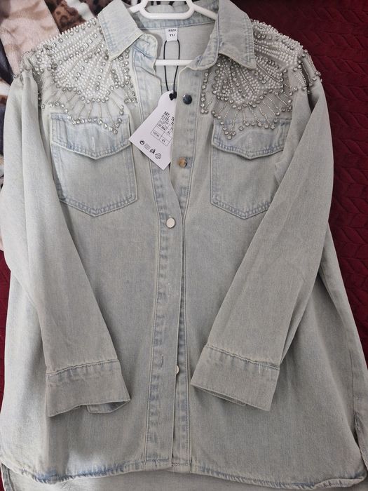 Pachet 4 cămăși damă NOI (denim cu perle, strasuri, animal print, viși