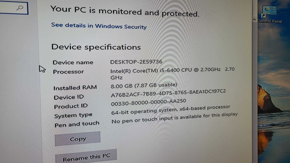 Asus PC i5 6400 CPU 2.7 8gb ddr4 ssd 120Gb fuctional