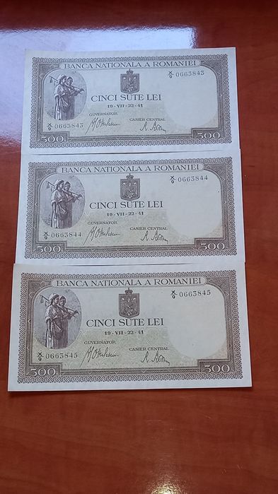 Vand lot 3 bancnote UNC,serie consecutiv,romanesti
