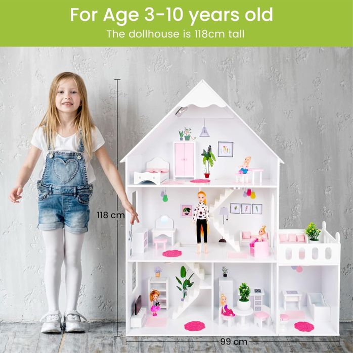 120см ЛЕД осветление голяма дървена къща за Барби с много аксесоари