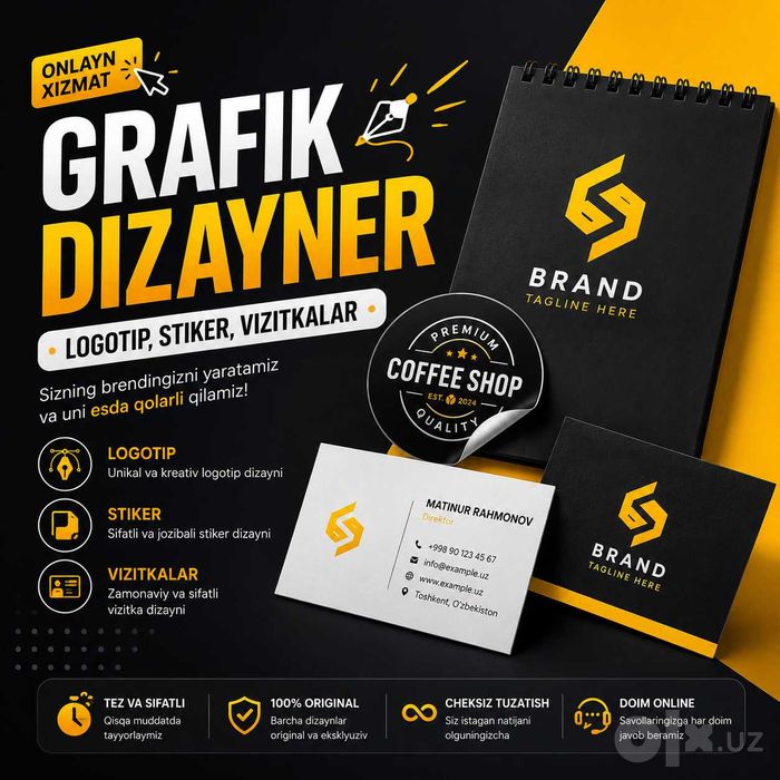 Grafik dizayner xizmati Logotip,stiker,vizitkalar Графический дизайнер