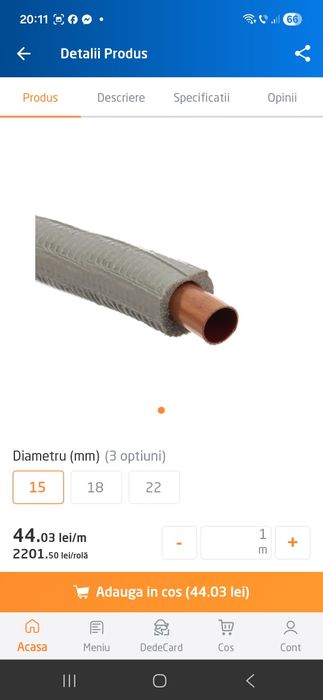 IEFTIN  Teava cupru moale izolat Wicu Flex 15 x 1 mm