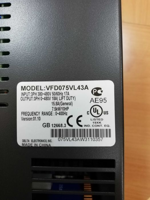 Честотно управление DELTA VFD075VL43A - 7.5 kW