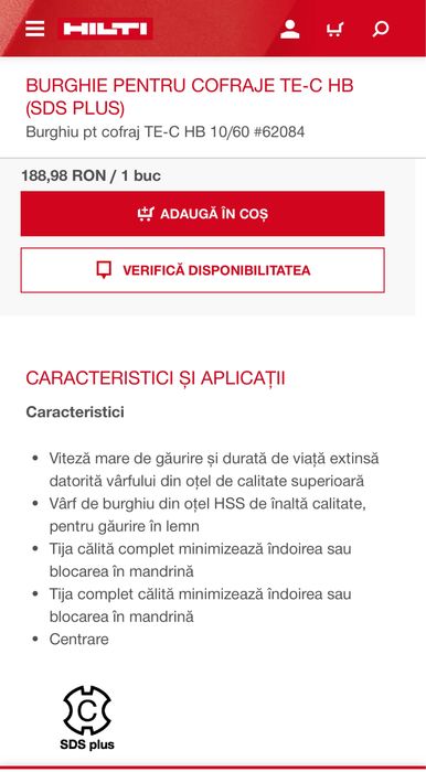 Burghiu / spiral HILTI fy 10 pentru cofraje lemn / tego / doka - 60 cm