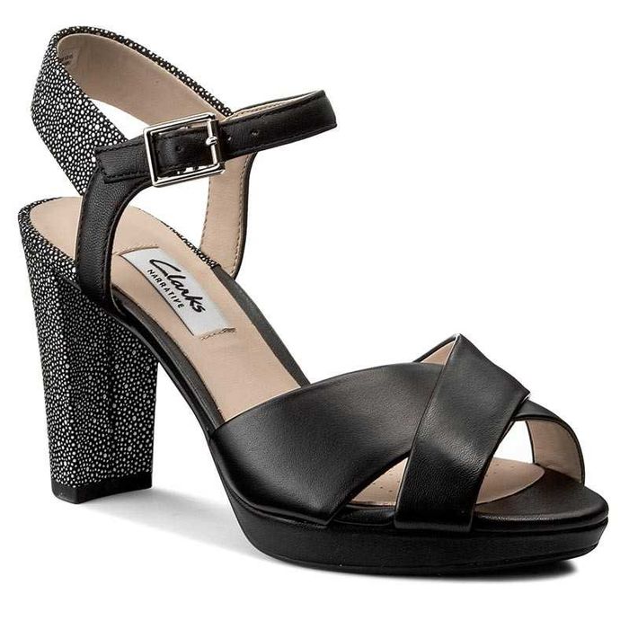 %ПРОМО% CLARKS № 38/39 – Дамски сандали от ест кожа "BLACK & WHITE"