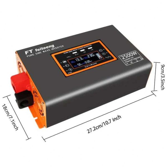 Продавам инвертор за кола 2500W 12V към 220V с LCD дисплей