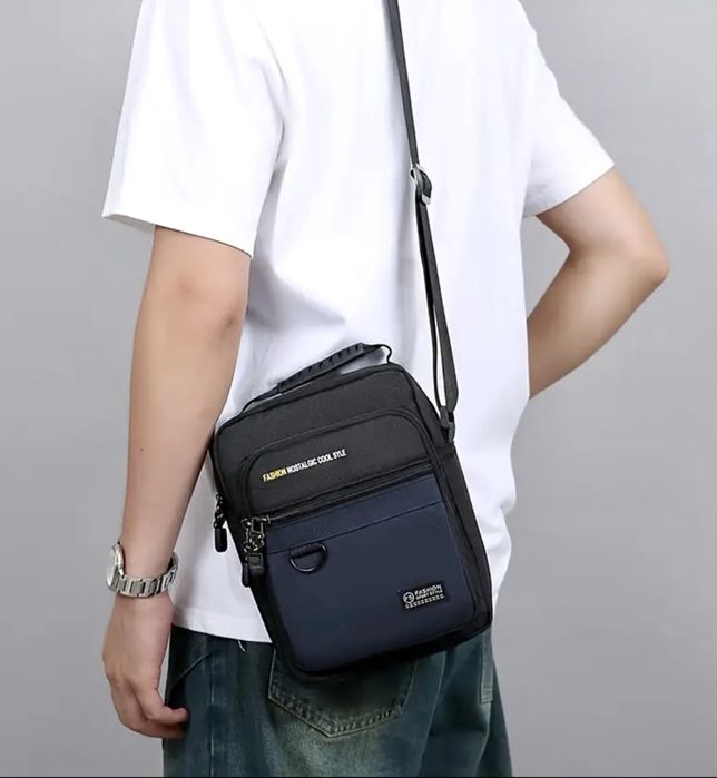 Мъжка удобна и универсална чанта с презрамки/Черен найлон -15%Промоция