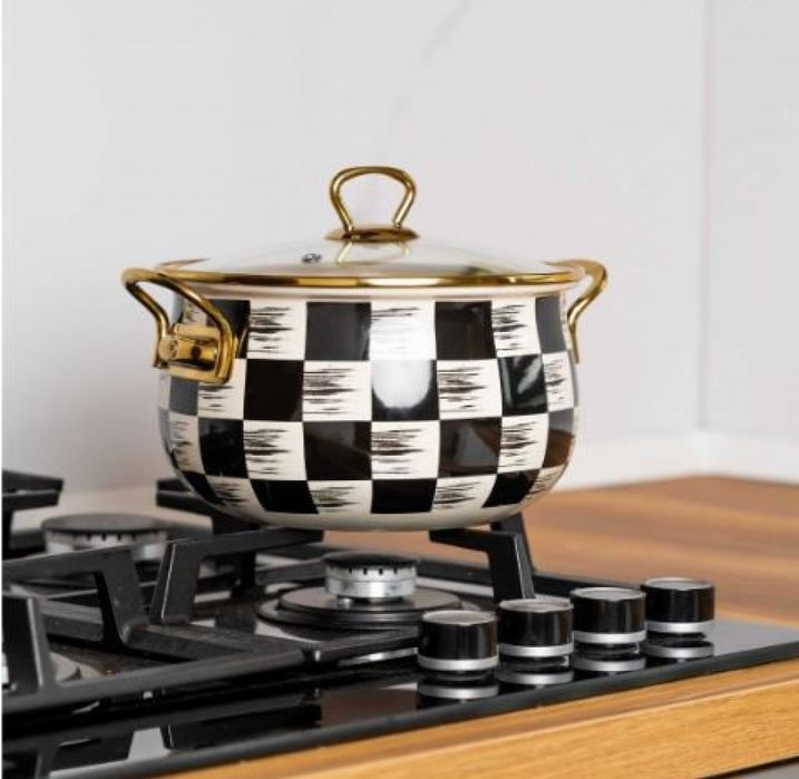 Тенджера Goldmann 24x15см. 6.2л./  26x16см. 8.5л. Емайл. Индукция. Бял