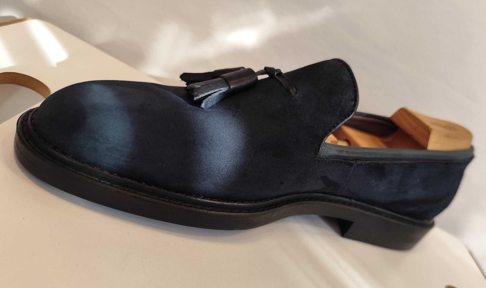 Pantofi loafer de lux 43.5 44 lucrati manual Yanko 38 NOI piele naturala albastru