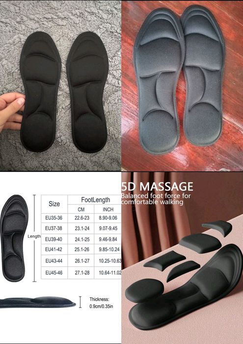 Branțuri 5D spumă cu memorie, suport arc, mărime 45-46, culoare negru