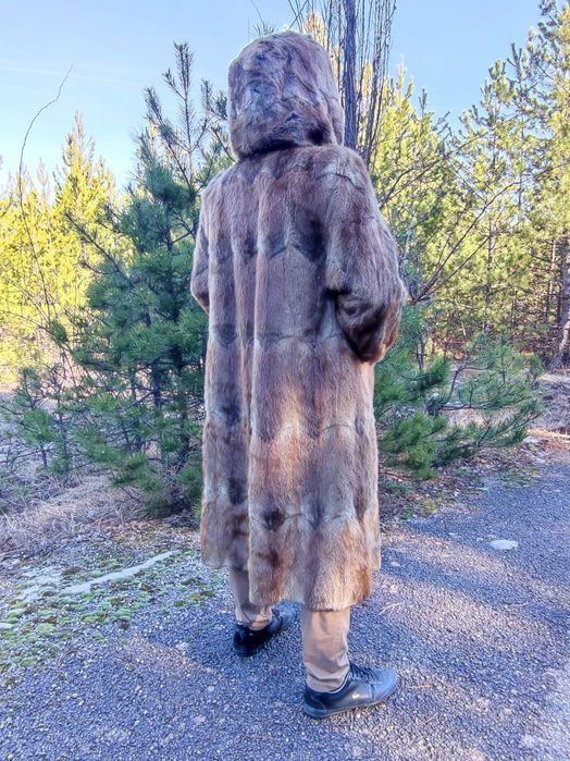 Дълго кожено палто с качулка УНИСЕКС размер М/L