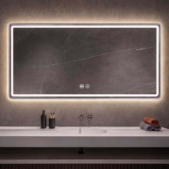 Зеркало для ванной с подсвет3 цвета с металлической оправой.