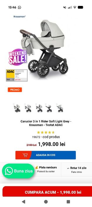 Cărucior 3 în 1 Krausman Rider Light Grey