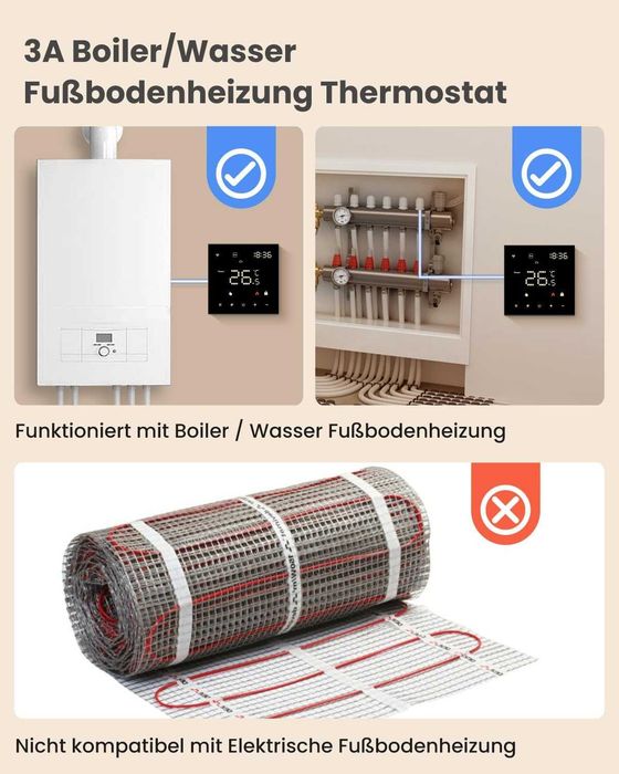 Termostat MIUCDA WiFi Smart Programabil Pentru Incalzire Pardoseala Si Centrala Compatibil Tuya Alexa Google Negru