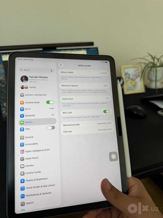 iPad Air M2 11” (128GB 100% акб)  Apple Pencil Pro + чехол клавиатура