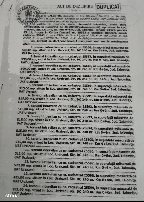 Urziceni. Locuri de casă. Str.Buzaului.peste linie.Supraf 530 - 900mp.