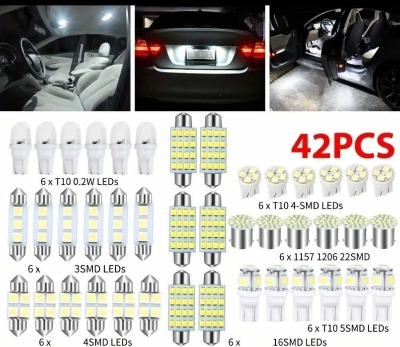 42 бр интериорни LED крушки подходящи за всеки автомобил