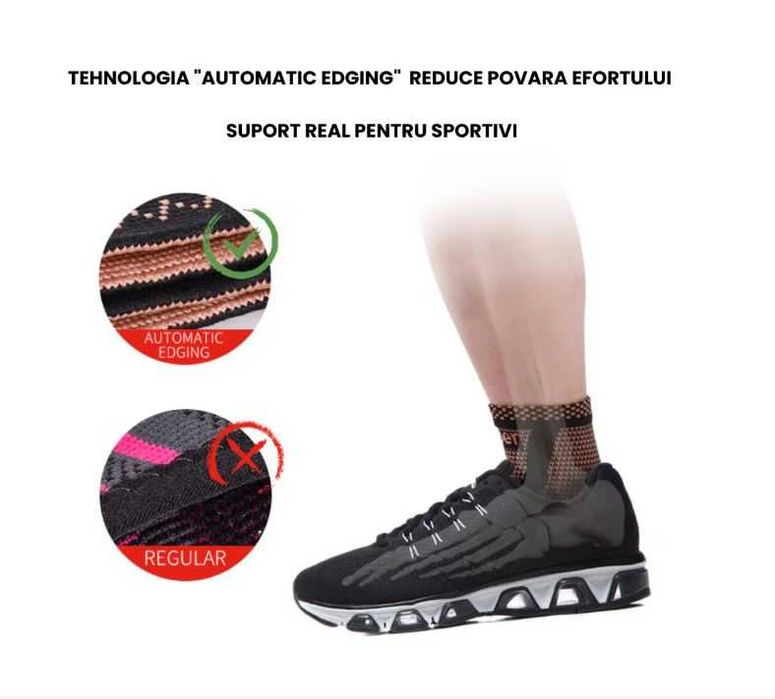 Set 2 sosete de compresie pentru glezna cu fir de cupru, unisex, sport