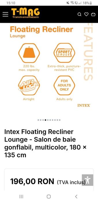 Sezlong Gonflabil / Scaun reclinabil plutitor