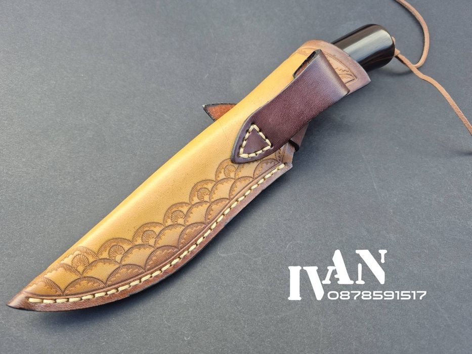 Японски ловен нож-дамаска стомана-VG10-кожена кания