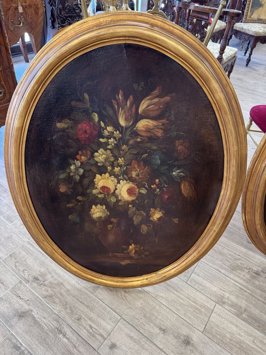 Pereche tablouri ovale - pictura in ulei pe lemn