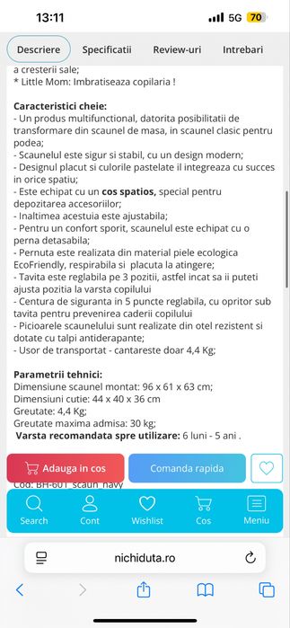Masuta de copii  albastra
