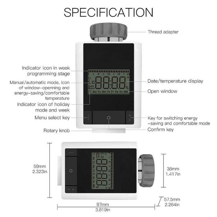 5x AWOW Tuya ZigBee 3.0 Smart LCD Thermostat Radiator Valve