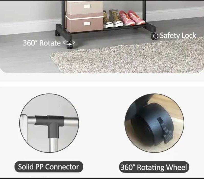 Вешалка гардероб на колесах напольная металлическая для одежды +достав