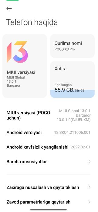 Poco X3 pro xotirasi 8/256