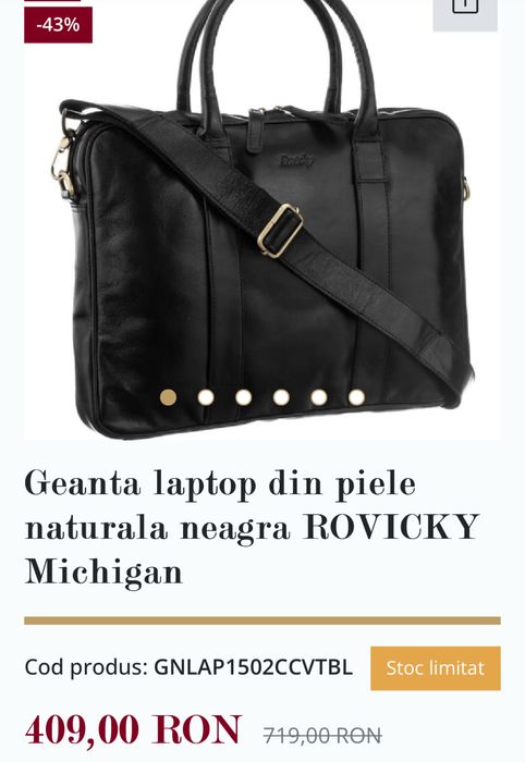 Geanta laptop din piele naturala neagra ROVICKY Michigan