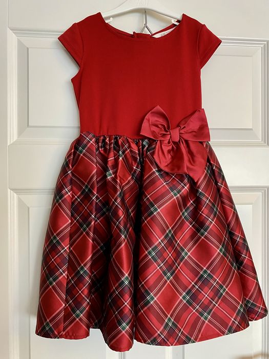 Rochita rosie perfecta Craciun, carouri, fundita, size 122/128cm, H&M