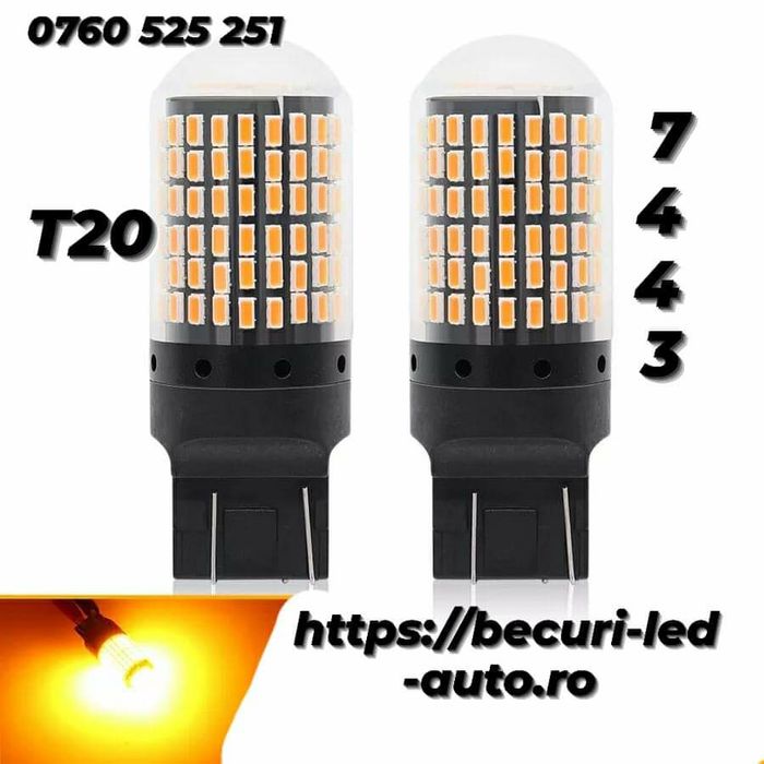 Set Două Becuri Led W21/5W T20-T25 7440/7443 Semnalizare Can-bus