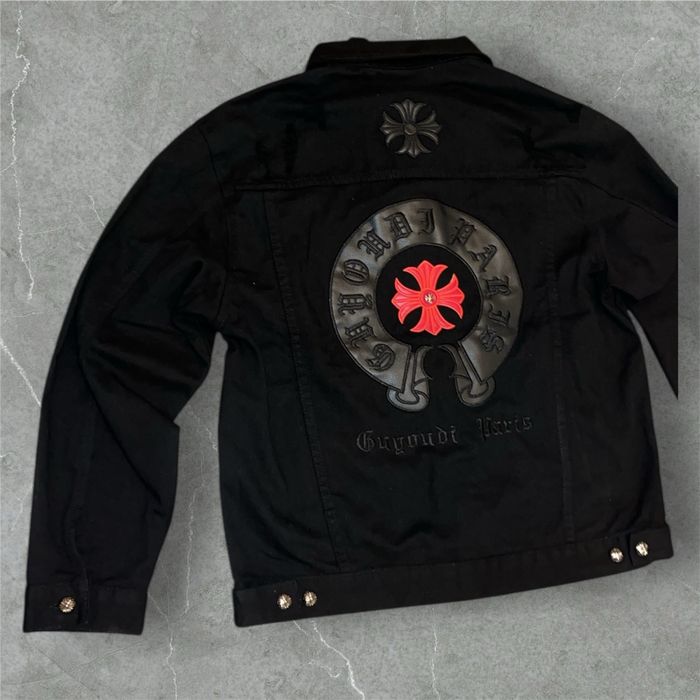 Jacheta Geacă Denim Neagră Chrome Hearts Style - Detalii Piele