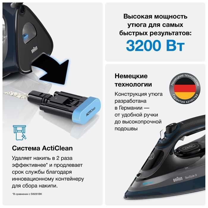 Утюг Braun SI9682DB TexStyle 9 3200 Watt 2 Года Сервисная Гарантия