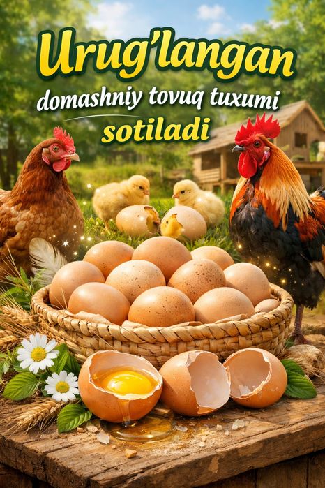 Тухум  Urug‘langan domashni tovuq tuxumlari sotiladi