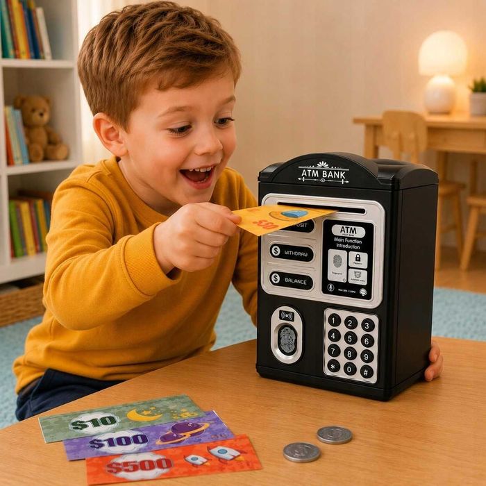 Pusculita electronica tip bancomat cu PIN si card efecte sonore lumini