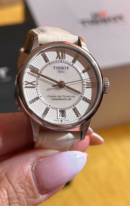 Дамски часовник TISSOT,Автоматиk ТИСОТ 32 диаманта, бял, сапфир стъкло