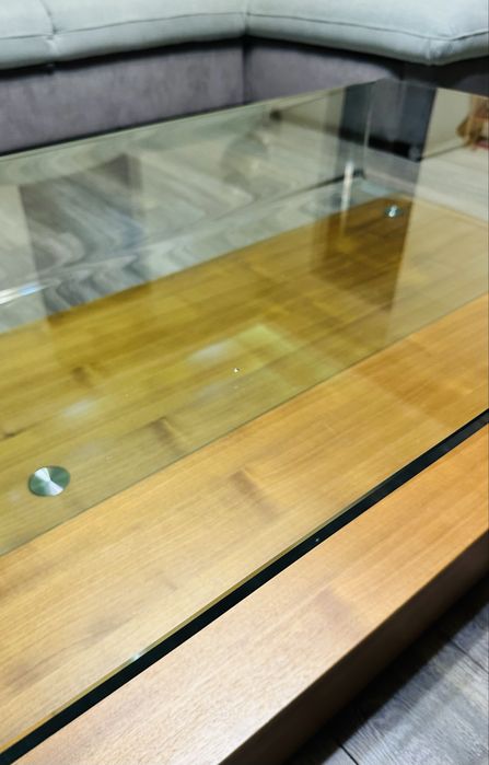 Masă de cafea living LEMs – lemn masiv & sticlă design futurist